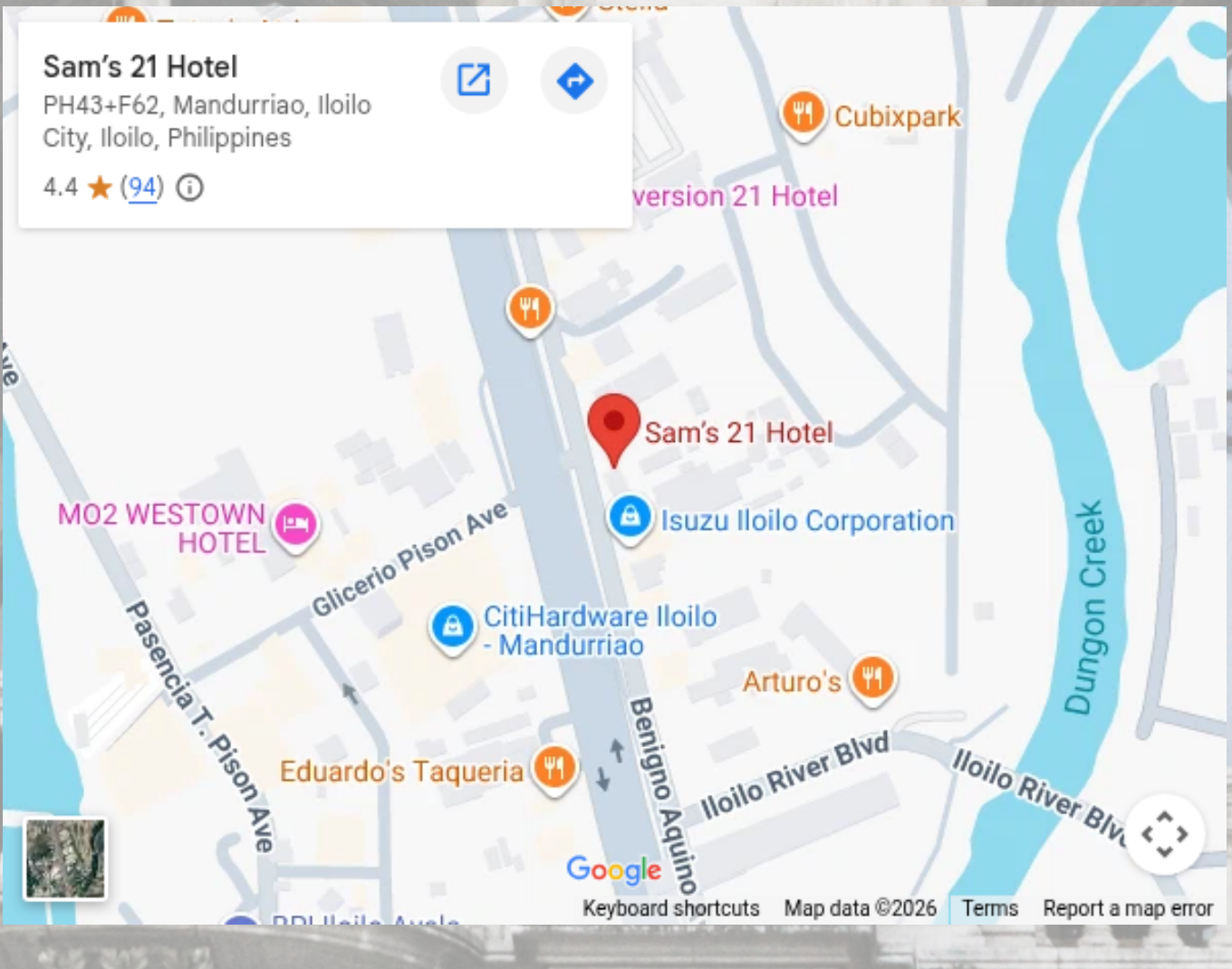 Map showing Sam's 21 Hotel in Mandurriao, Iloilo City